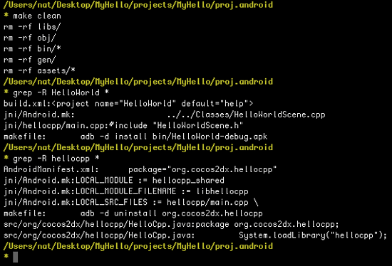 Running grep to look for all proj.android files to rename