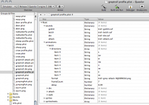 A Character Profile Property List, showing the Troll Boss AI's sounds and animations