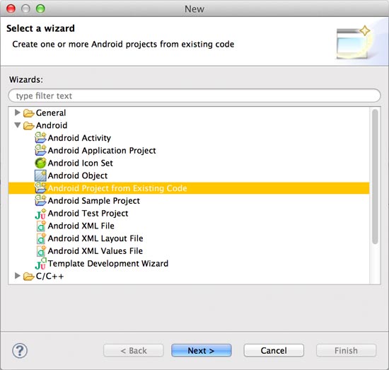 Creating a new Android project from existing code in Eclipse